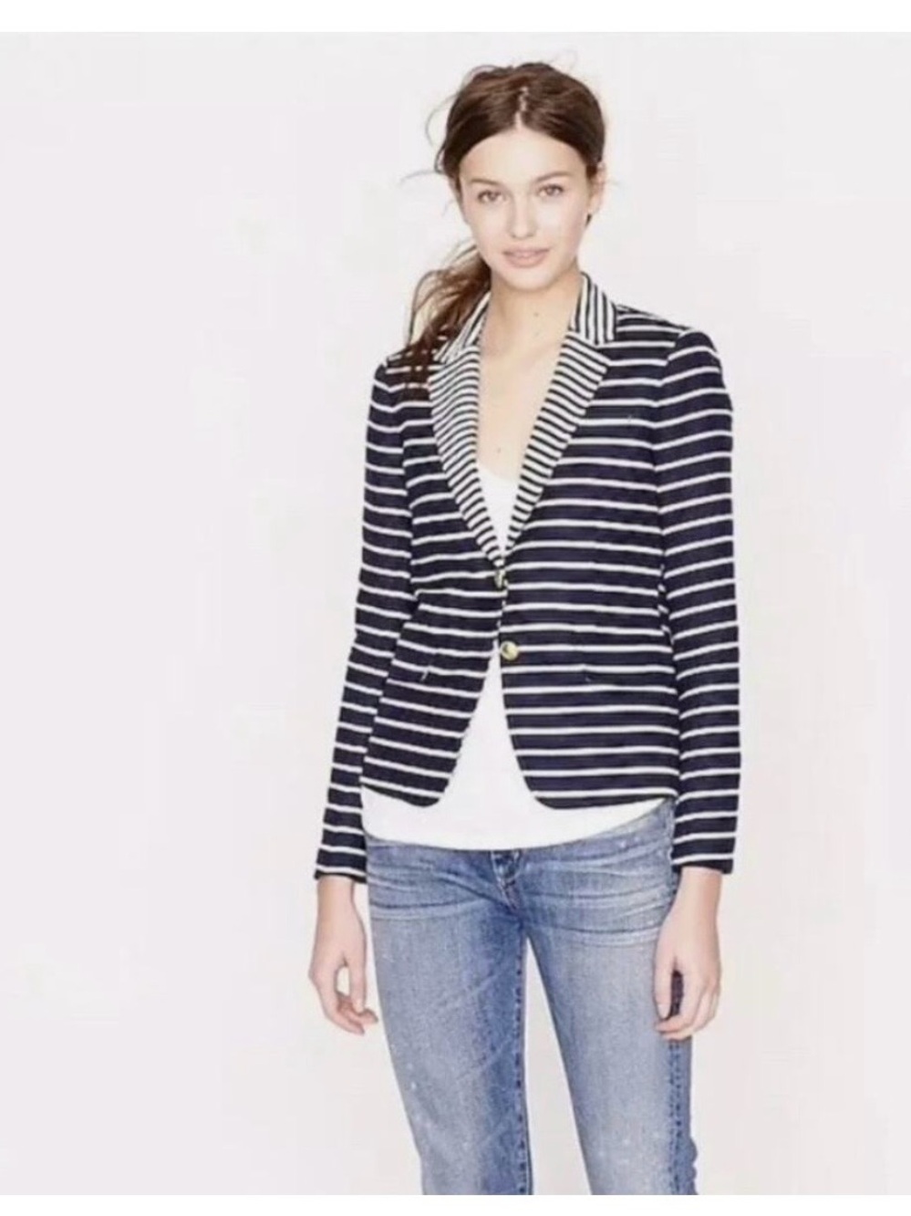 J. Crew Navy and White Striped Schoolboy Blazer